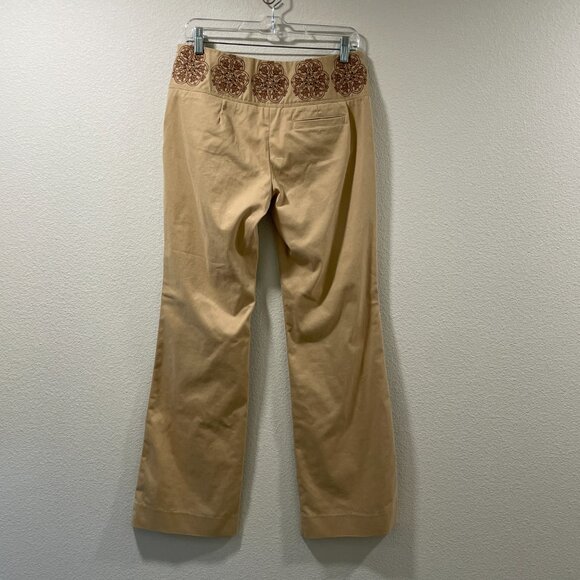 ELEVENSES (ANTHROPOLGIE) Embroidered/Beaded Pants, Tan - 8 - Picture 5 of 9